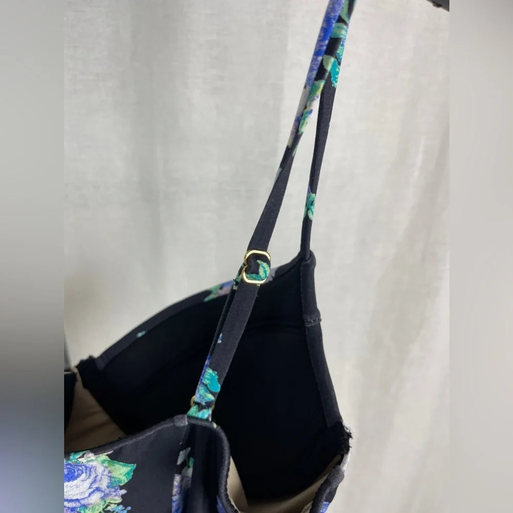WeWoreWhat Underwire Black With Blue Flowers One-Piece Size Medium NWT